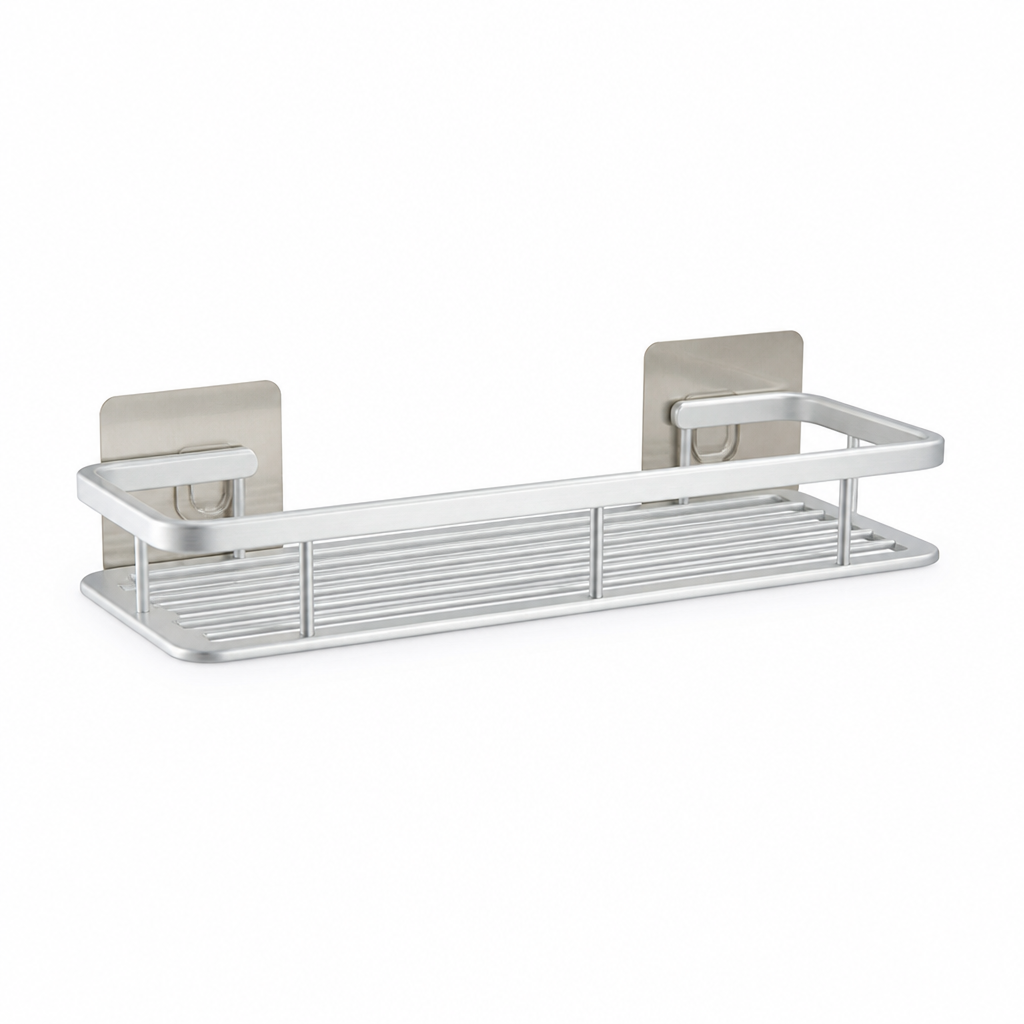 Aluminum Open-Frame Bathroom Shelf (Drill-Free Adhesive Mount)