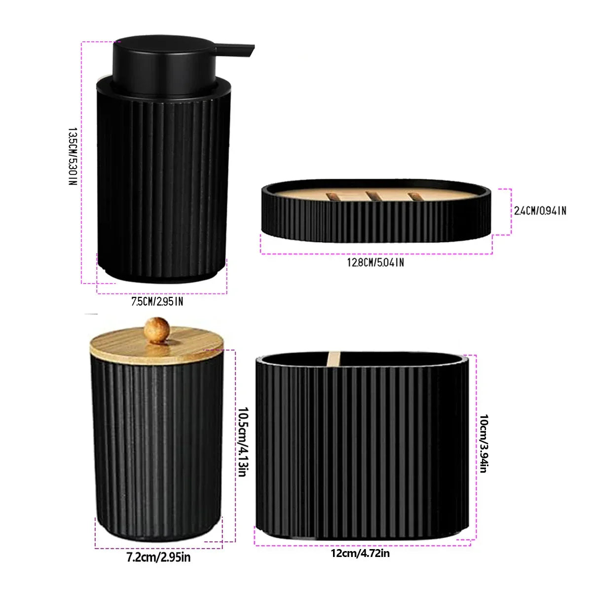 Bathroom Accessory Set Matte Black Plastic 4-Piece