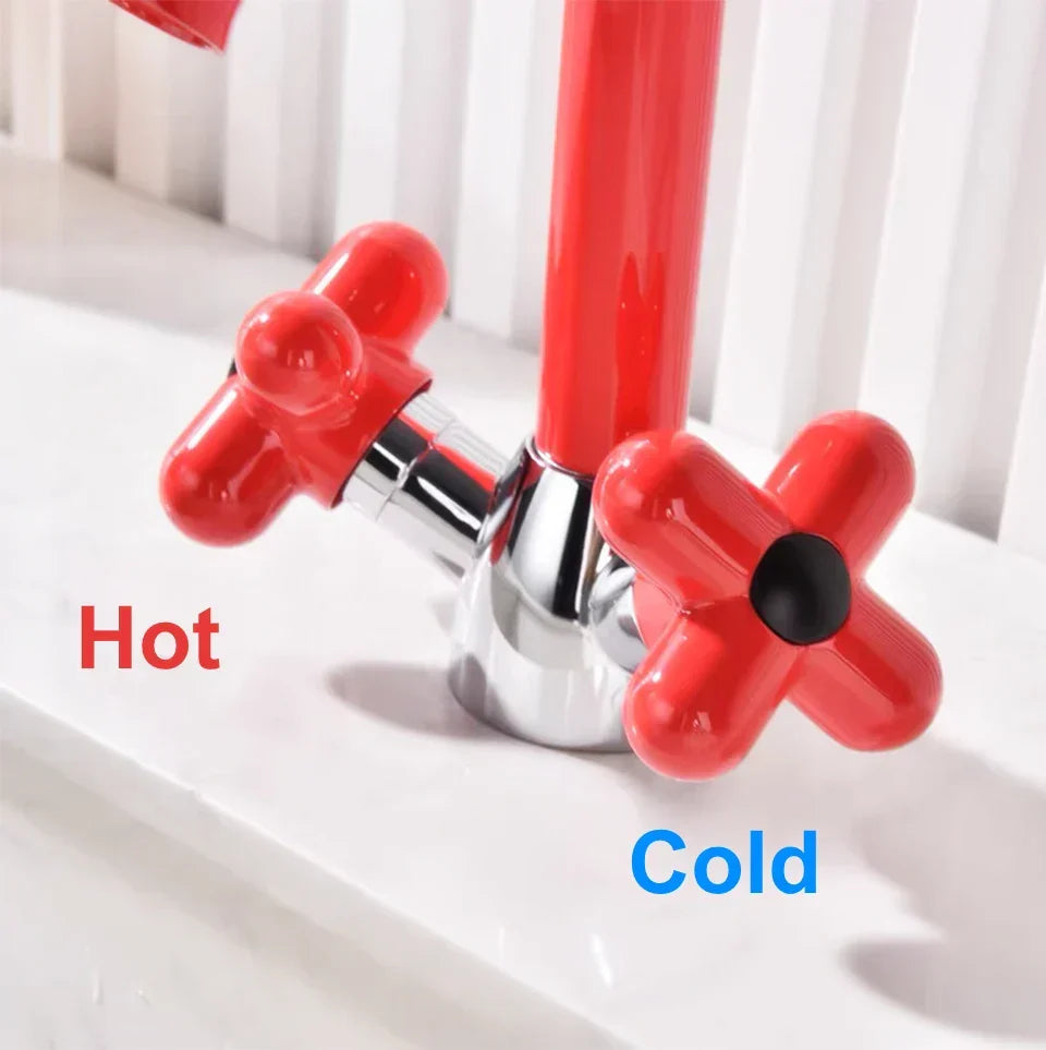 Bathroom Sink Faucet Solid Brass Dual-Handle Rotatable Spout