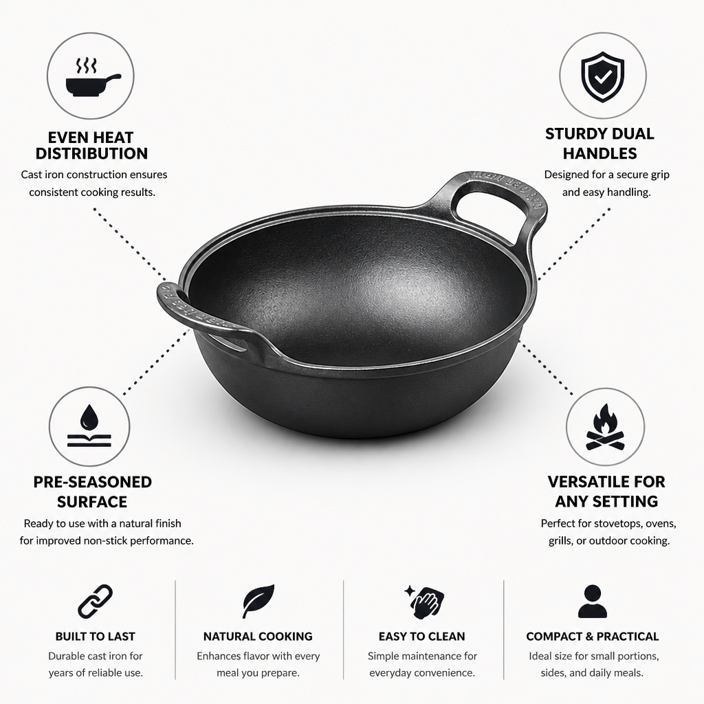 Cast Iron Skillet Compact Pre-Seasoned Dual Handles