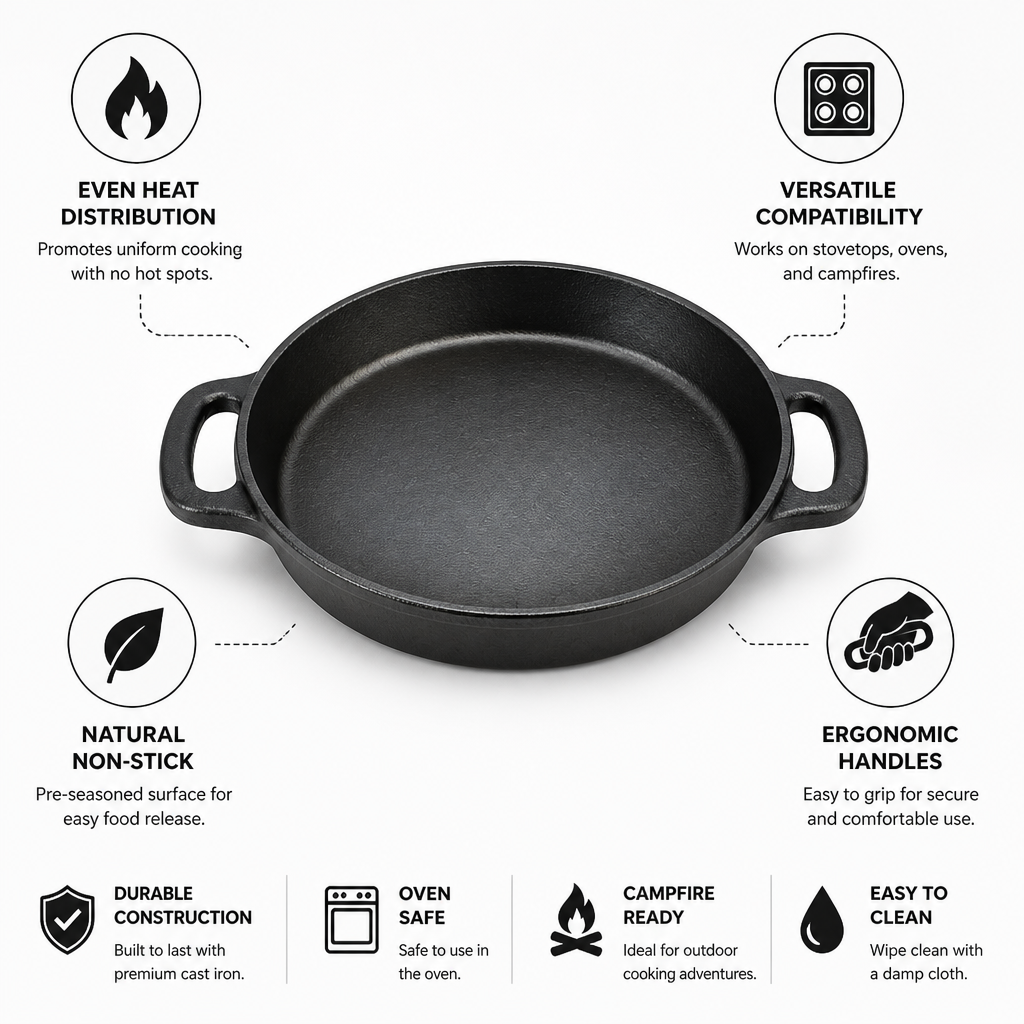 Cast Iron Skillet Natural Non-Stick Even Heat