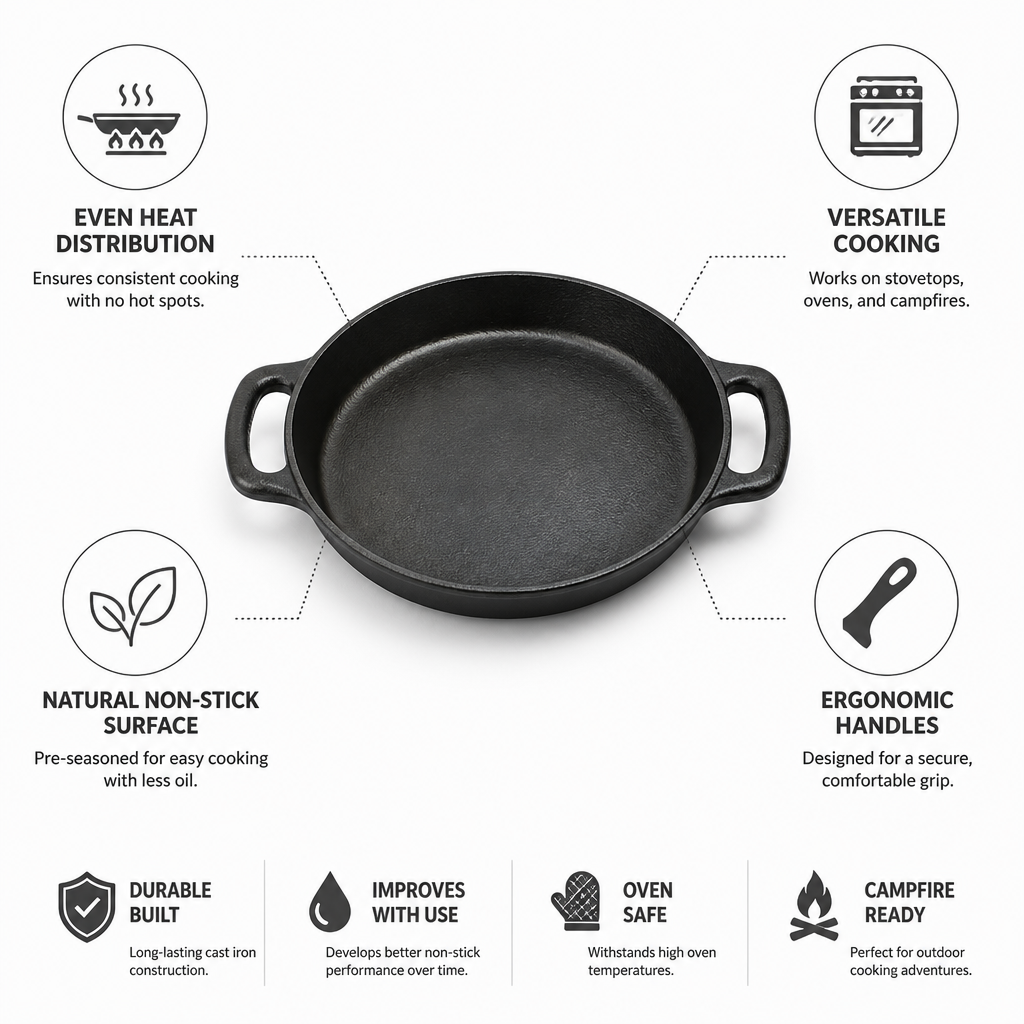Cast Iron Skillet Pre-Seasoned Non-Stick Ergonomic Handle