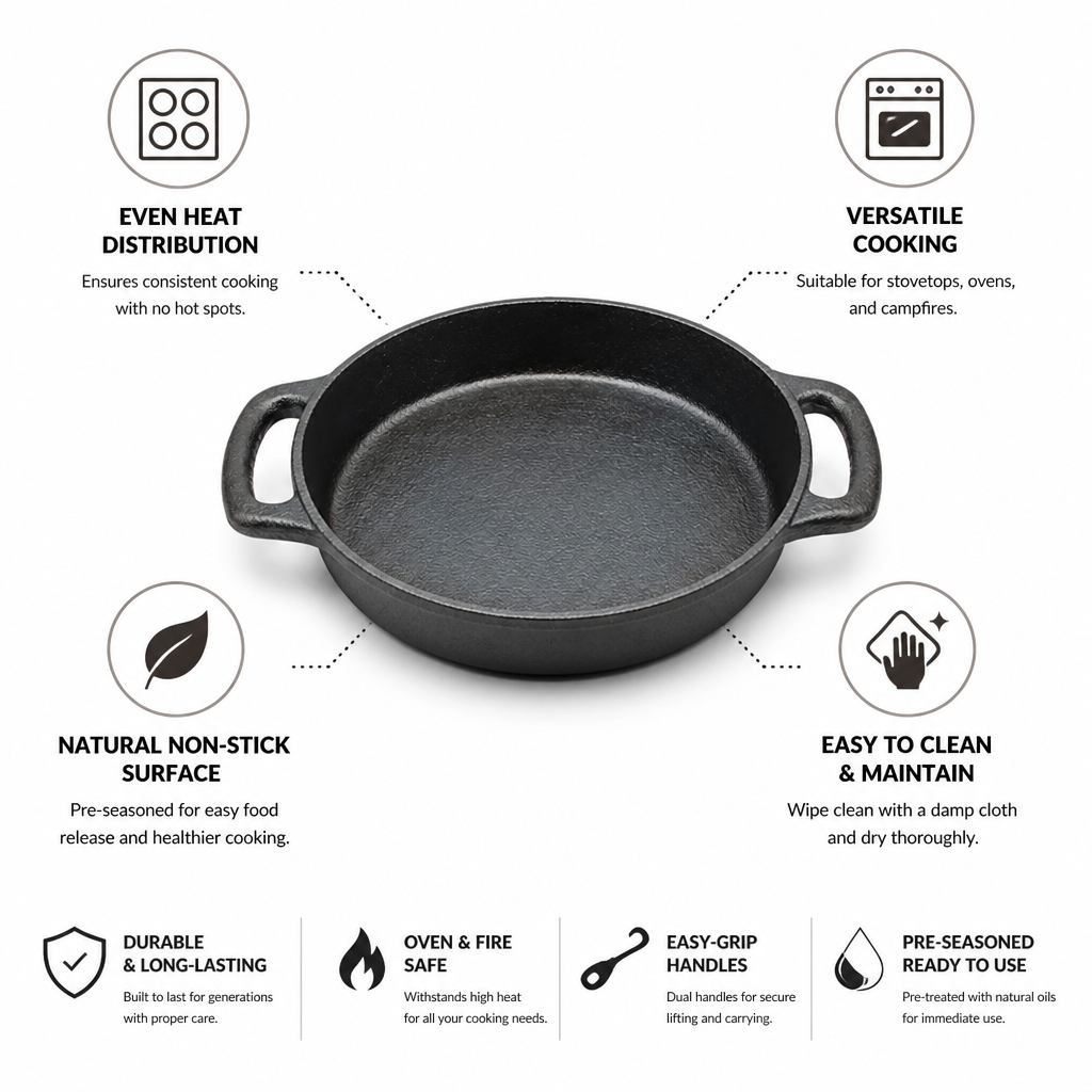 Cast Iron Skillet Pre-Seasoned Non-Stick Oven & Stovetop