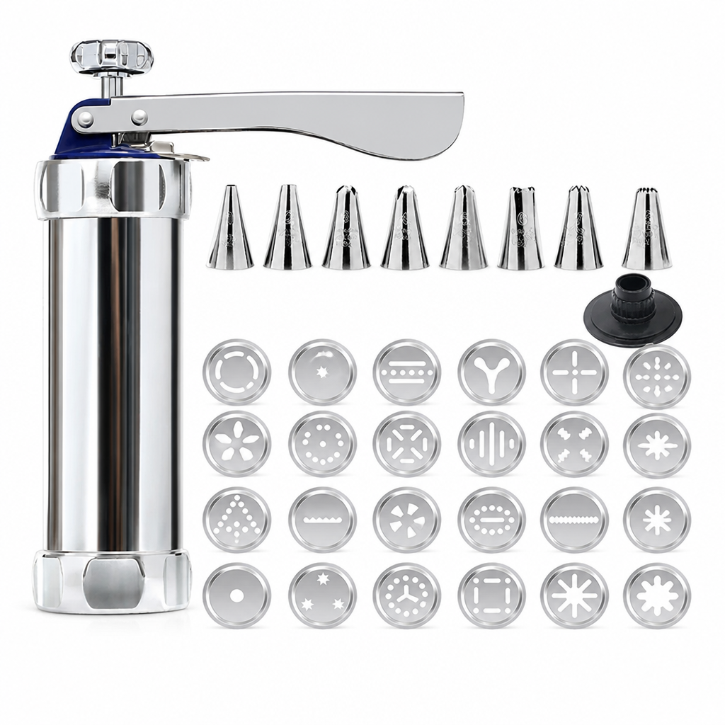 Cookie Press Adjustable Stainless Steel 20 Discs & Nozzles