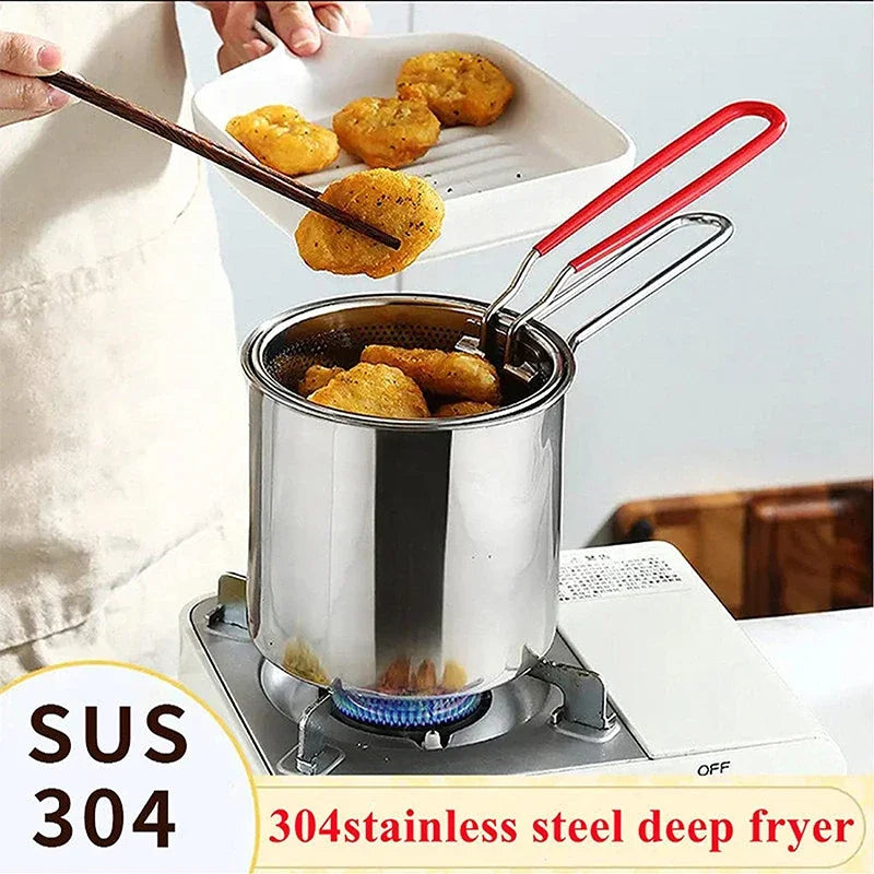 Deep Fryer Pan Oil-Saving 304 Stainless Steel Basket Included