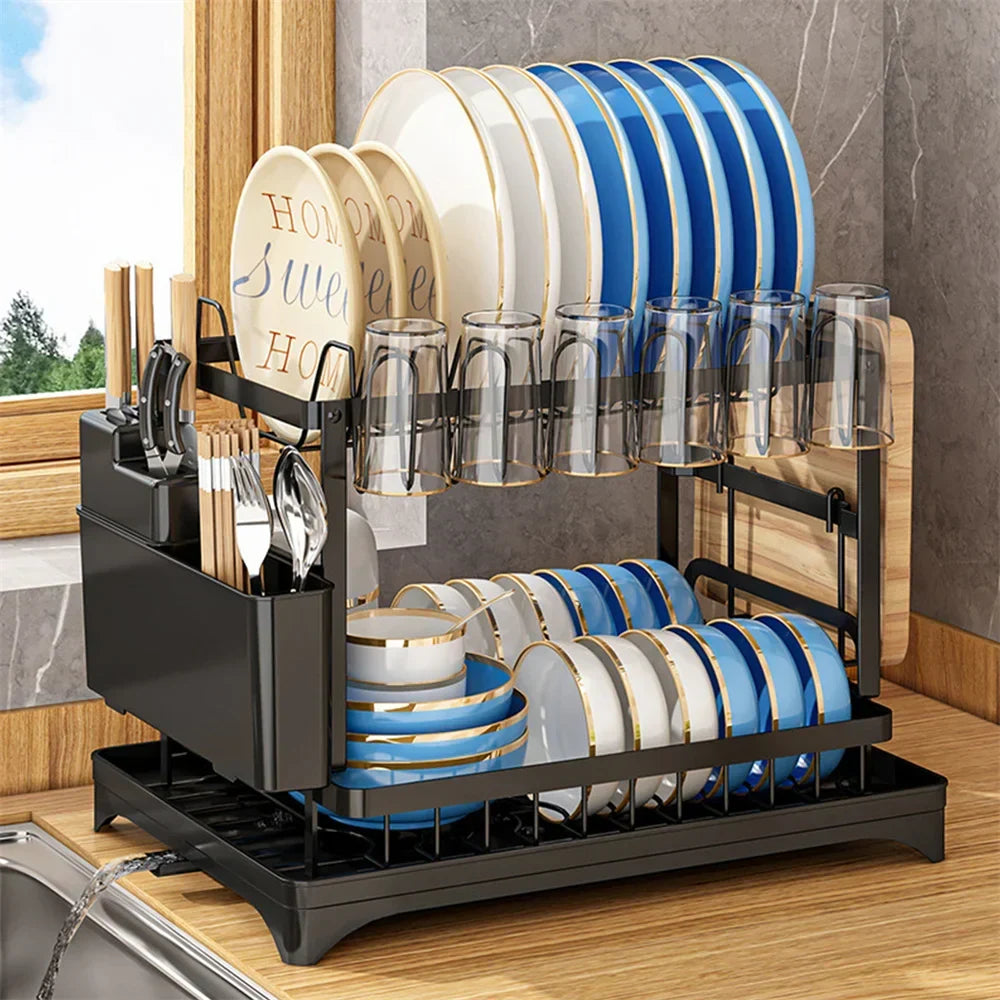 Dish Drying Rack 2-Tier Self-Draining Spout Rust-Resistant Steel