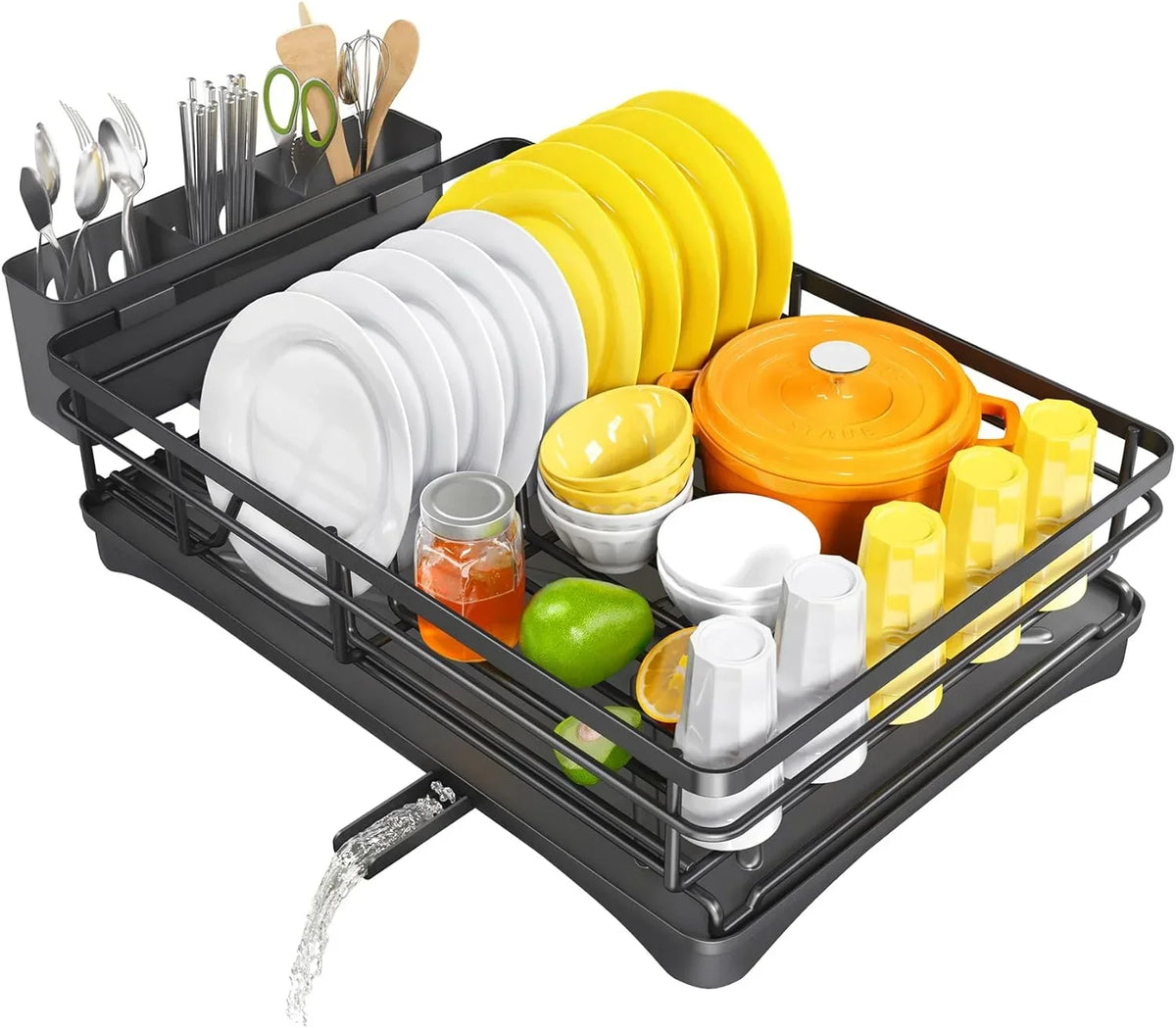 Dish Drying Rack Large Rustproof Angled Drainboard & Spout