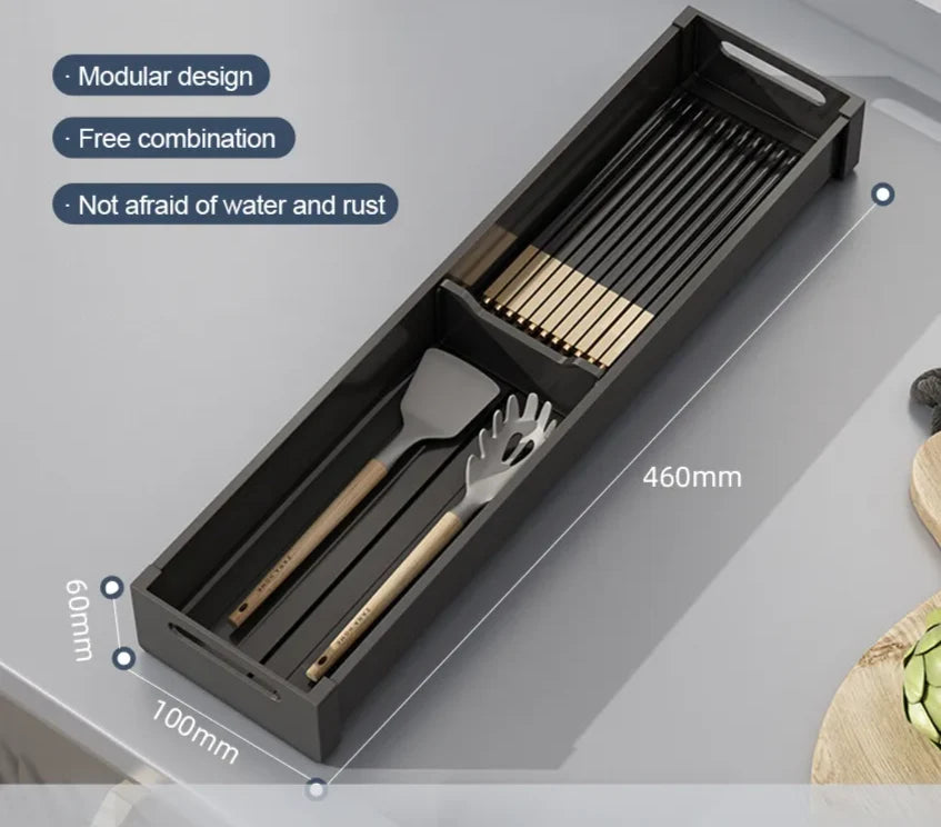 Dish & Utensil Drawer Organizer Adjustable Pull-Out Rust-Resistant Aluminum