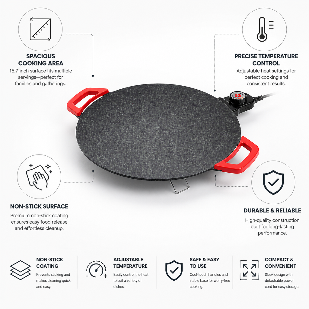 Electric Griddle 15.7 Inch Non-Stick Adjustable Temperature Control