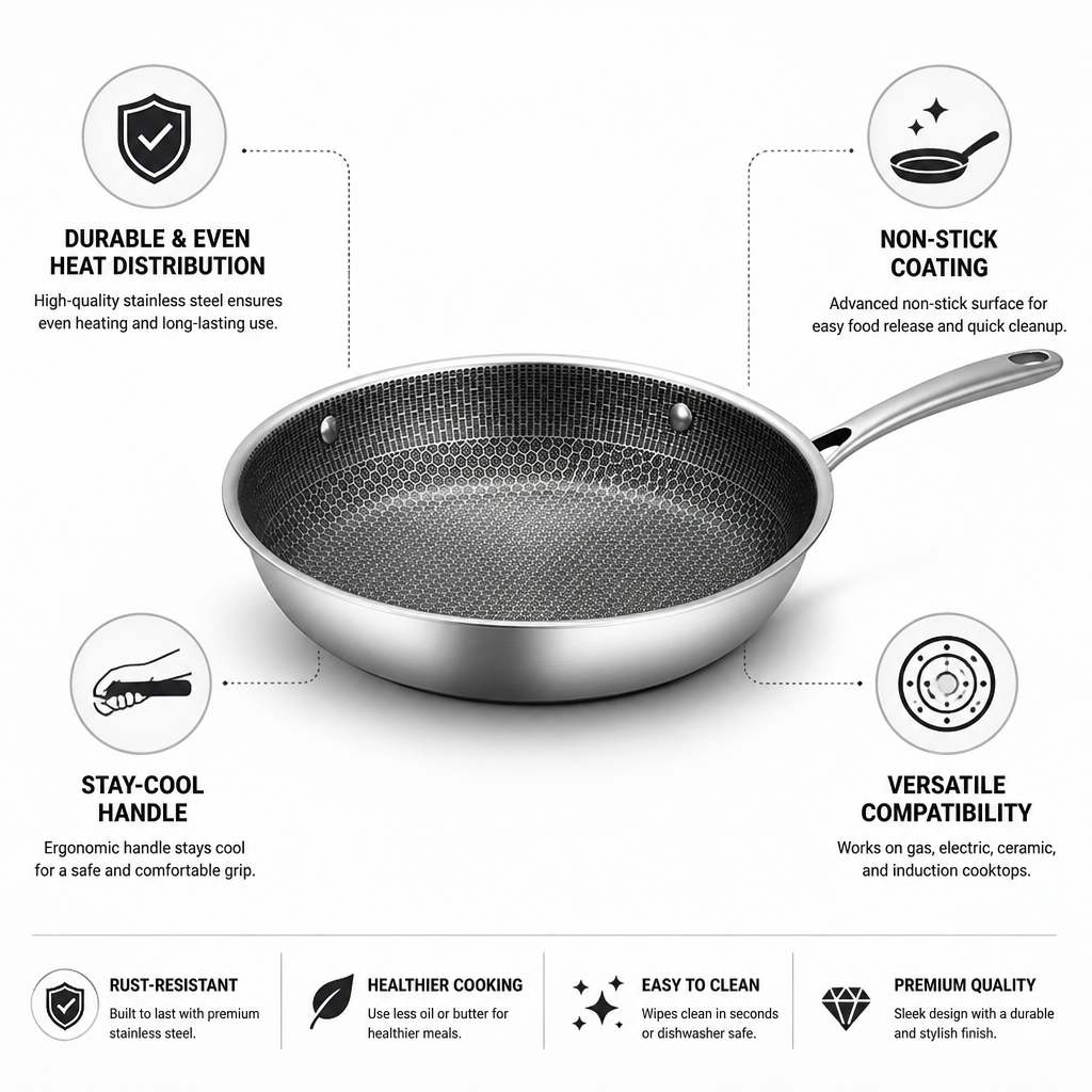 Frying Pan Non-Stick Stainless Steel Induction Compatible