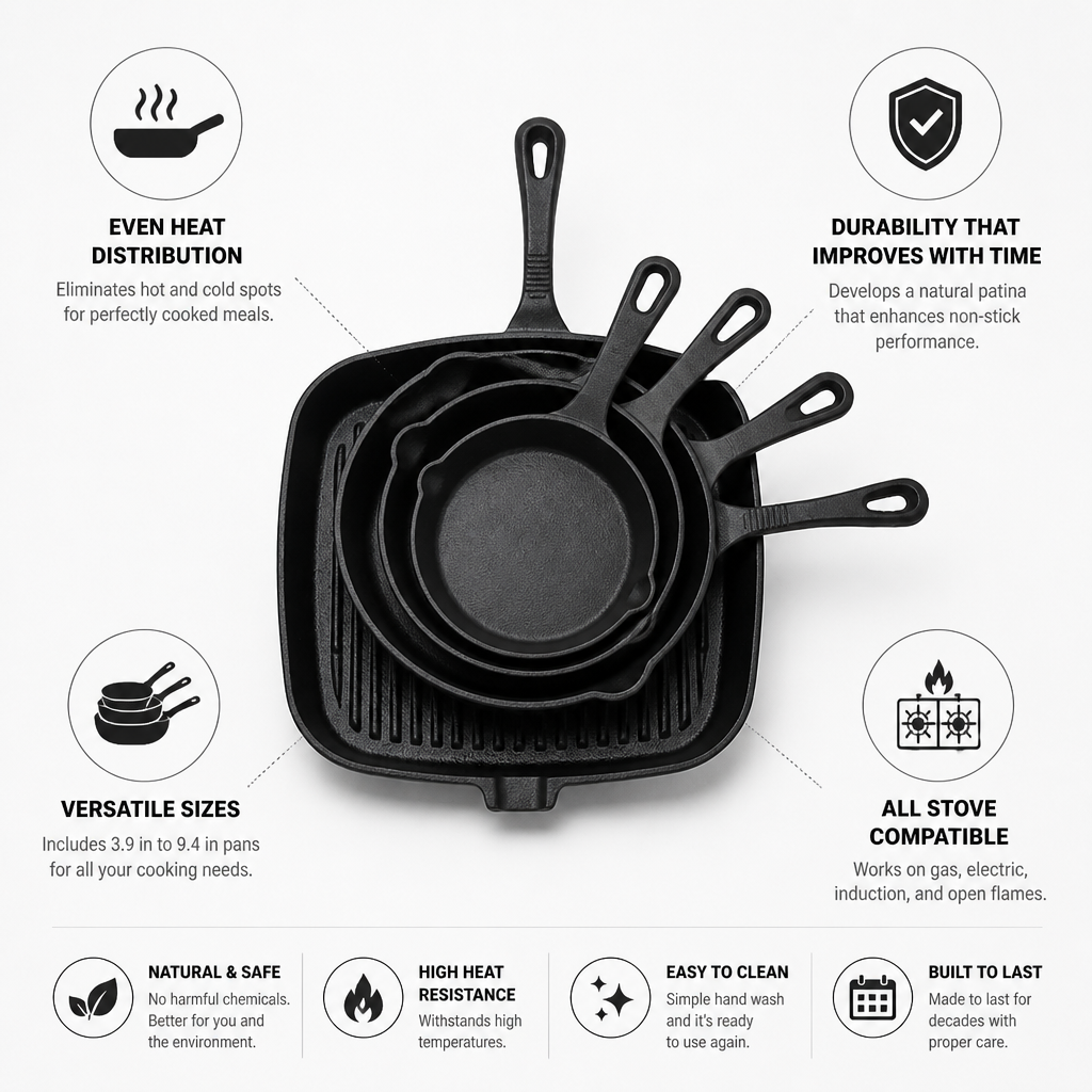 Frying Pan Set Cast Iron Set of 5