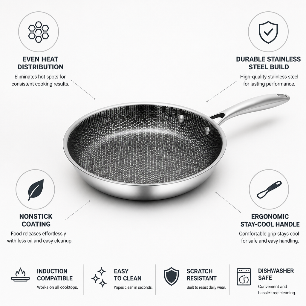 Frying Pan Stainless Steel Nonstick Induction Compatible