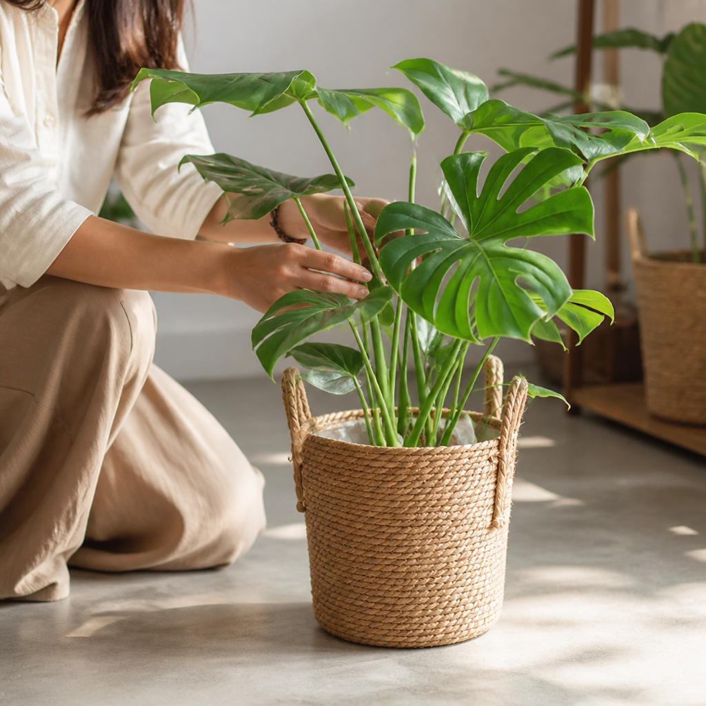 Handwoven Nordic Plant Basket with Waterproof Lining