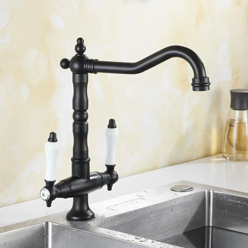 Kitchen Faucet Dual Handle Solid Brass & Ceramic Disc