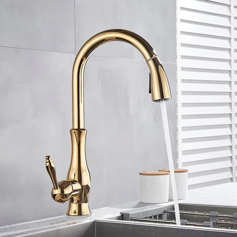 Kitchen Faucet Solid Brass Pull-Down Spray & 360 Degree Swivel