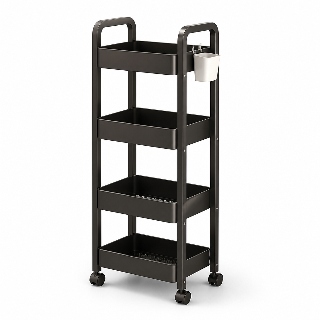 Kitchen Rolling Cart Carbon Steel Wheels & Removable Boxes