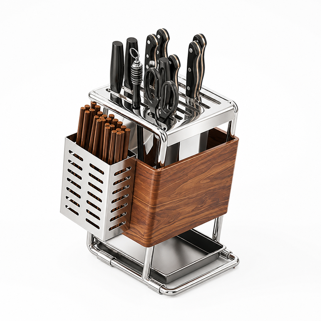 Knife Holder Wood-Look Cutlery & Board Storage