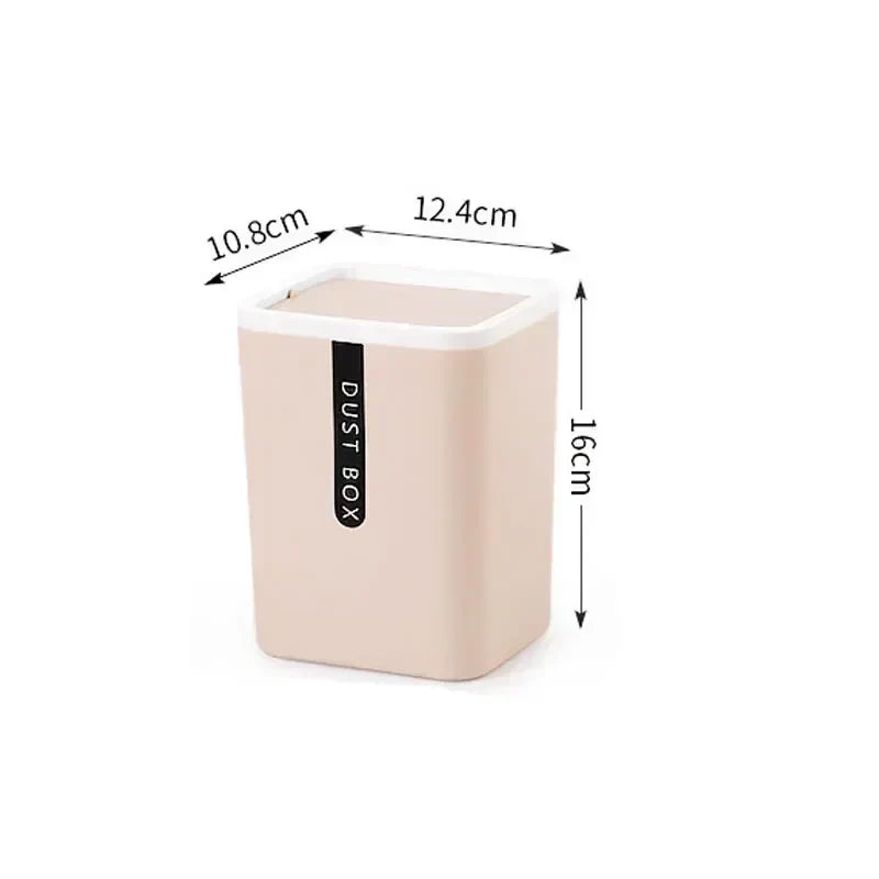 Mini Desk Trash Can Space-Saving Shake-Cover Lid