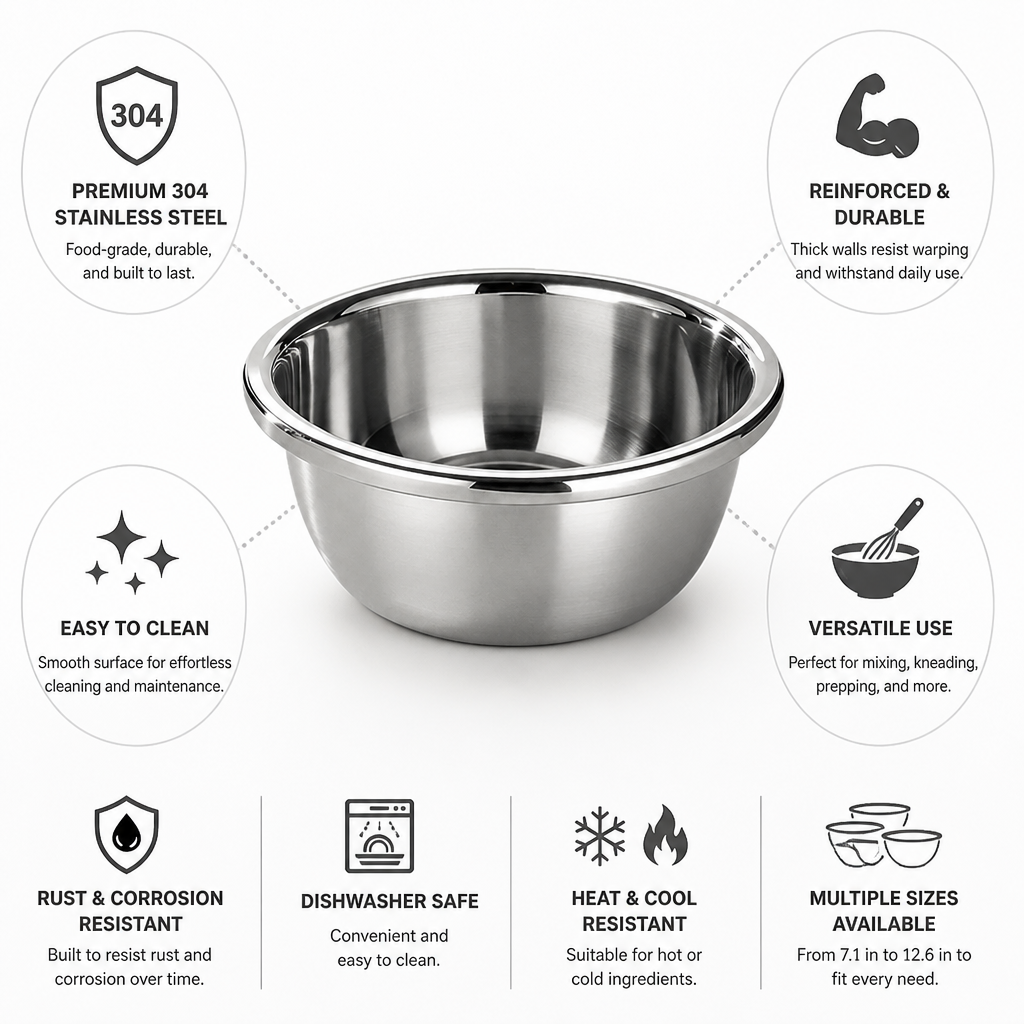 Mixing Bowl Reinforced 304 Stainless Steel Dishwasher Safe