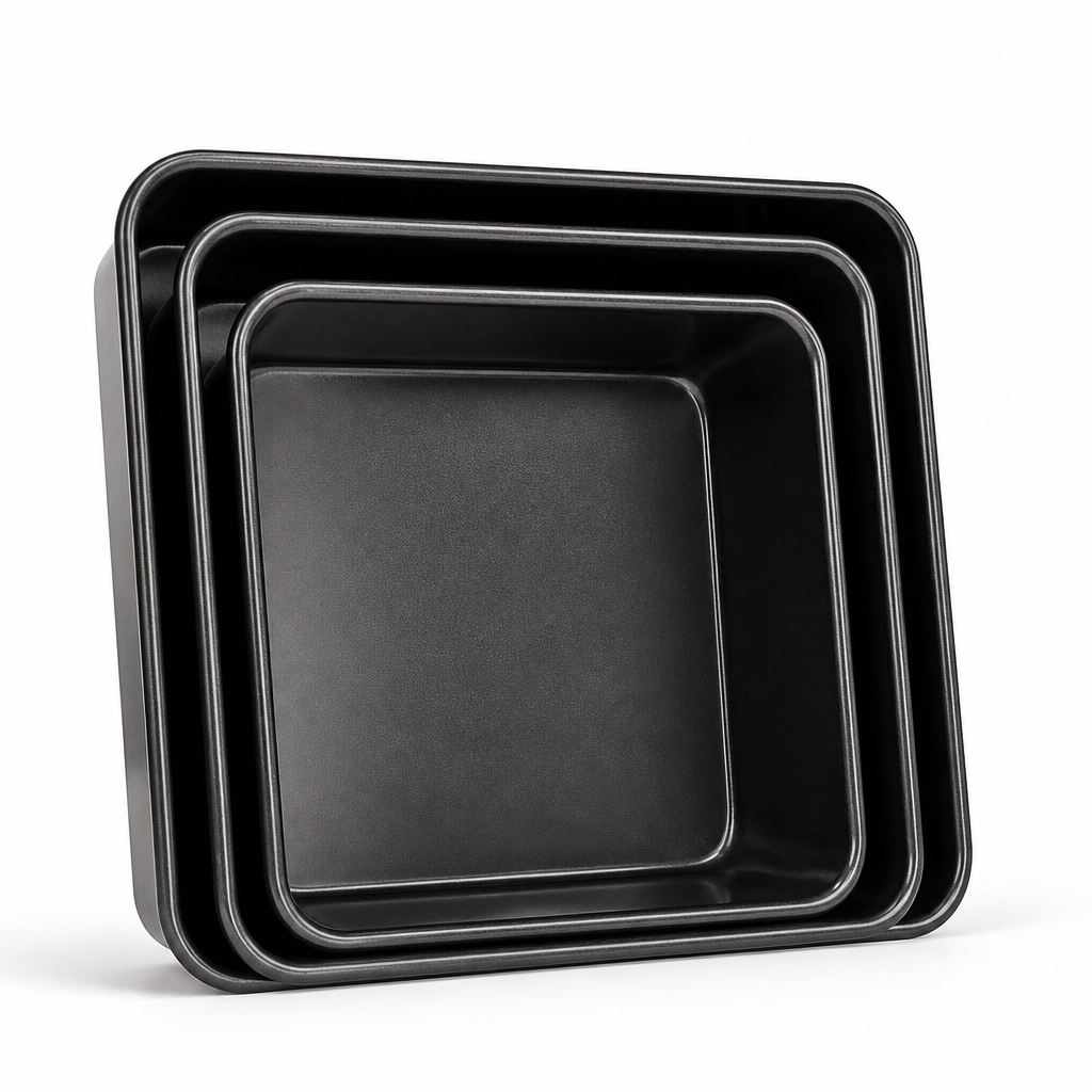 Square Cake Pan Set Carbon Steel Nonstick Three Piece