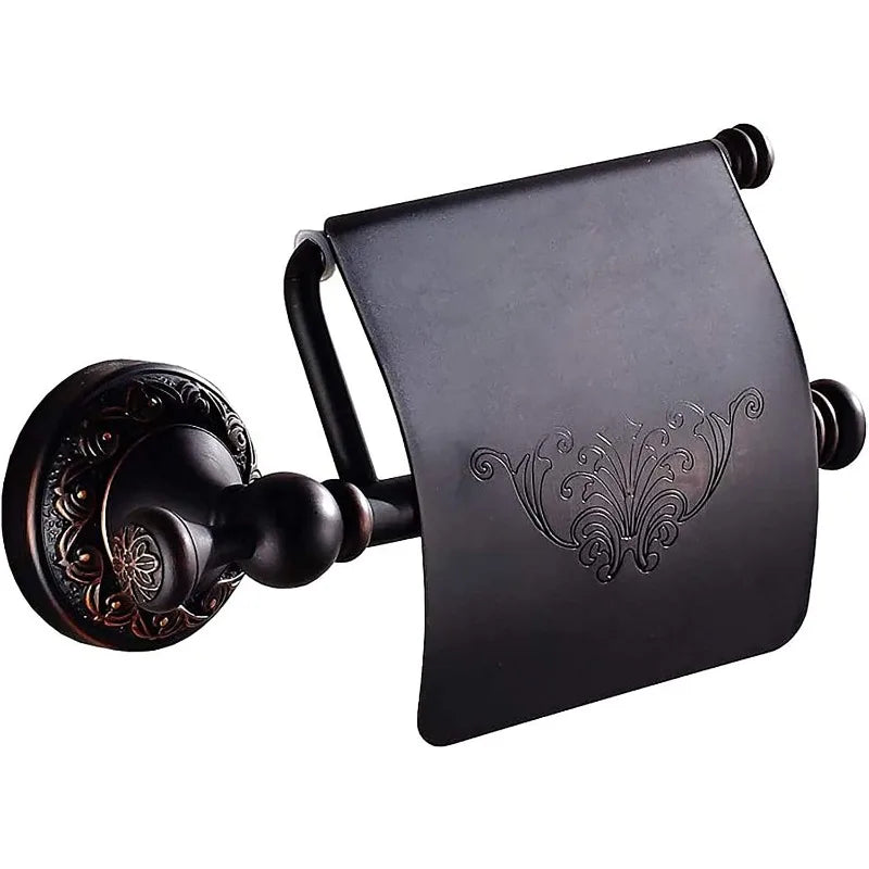 Toilet Paper Holder Antique Black Engraved Wall Mounted