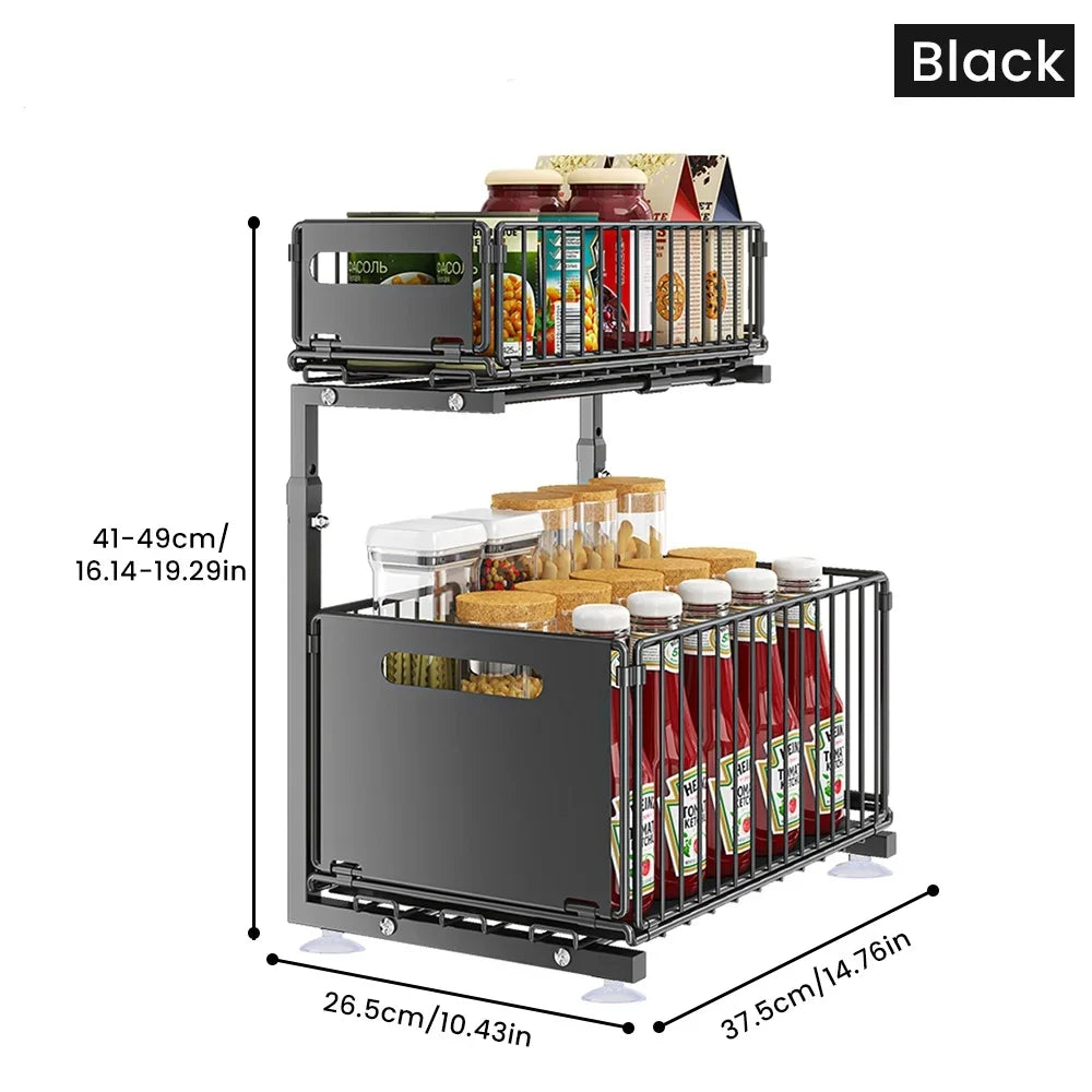 Under-Sink Organizer 2-Tier Pull-Out Carbon Steel