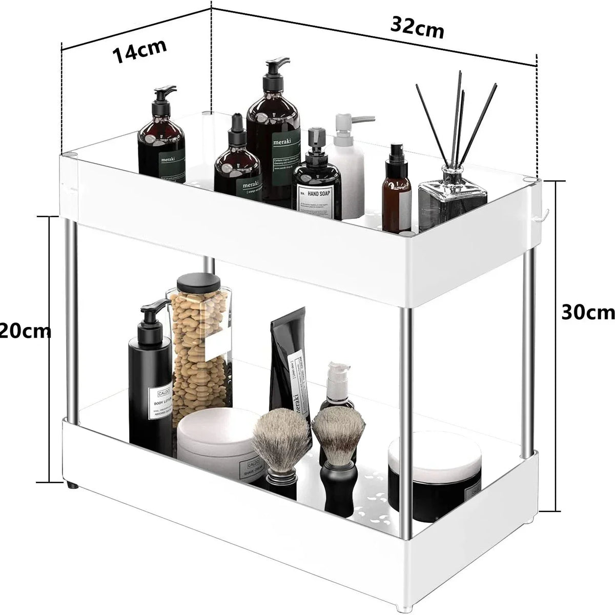 Under Sink Organizer Rack Pull-Out Drawers & Built-In Hooks