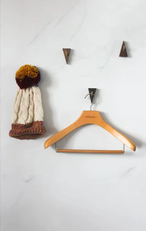 Wall Hook Triangular Solid Wood & Brass