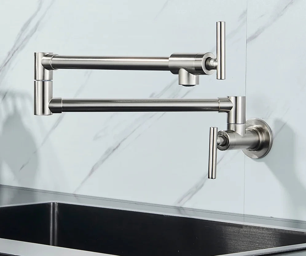 Wall-Mount Kitchen Faucet 360° Swivel Space-Saving Solid Brass