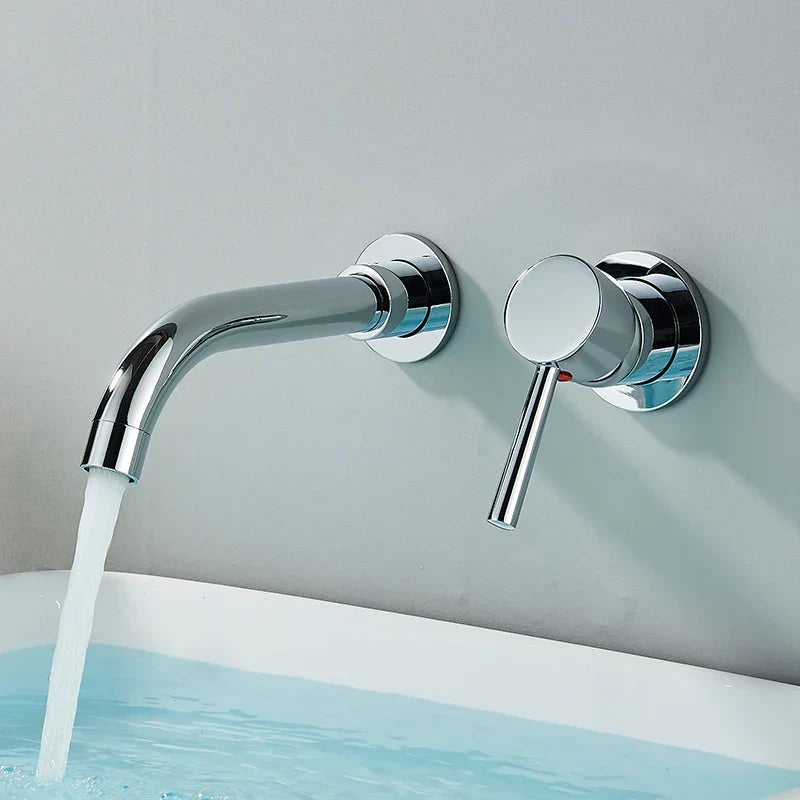 Wall-Mounted Basin Faucet Concealed Solid Brass 360° Spout