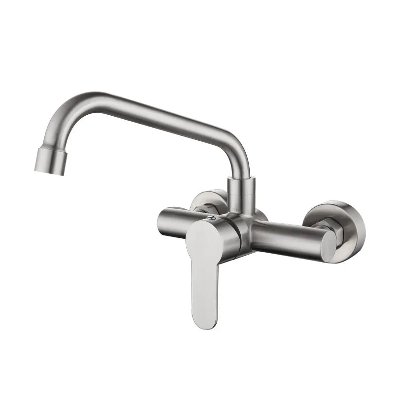 Wall-Mounted Kitchen Faucet Stainless Steel 360° Swivel Single Handle