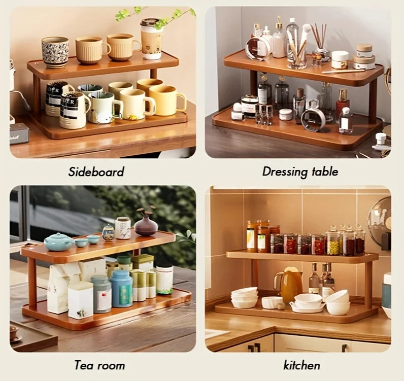 2-Tier Shelf Bamboo Countertop Organizer