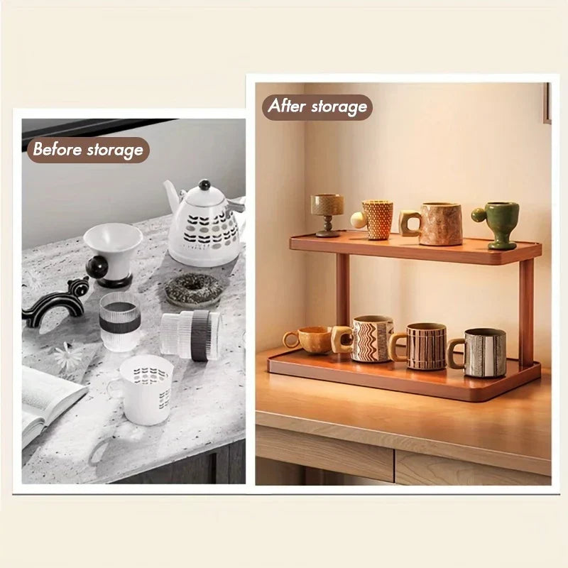 2-Tier Shelf Bamboo Countertop Organizer