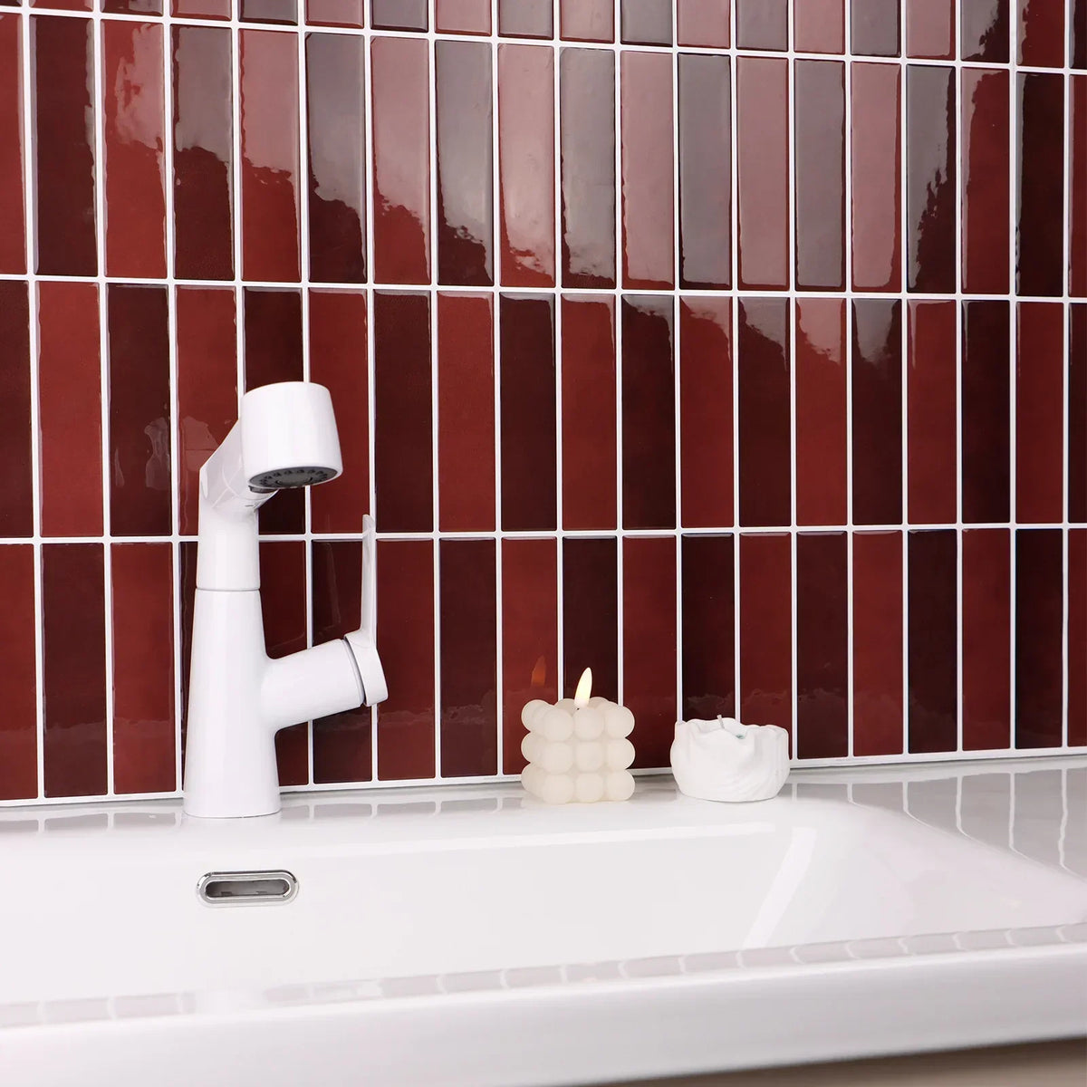 3D Wall Tile Stickers Peel-And-Stick Glossy Waterproof & Heat-Resistant