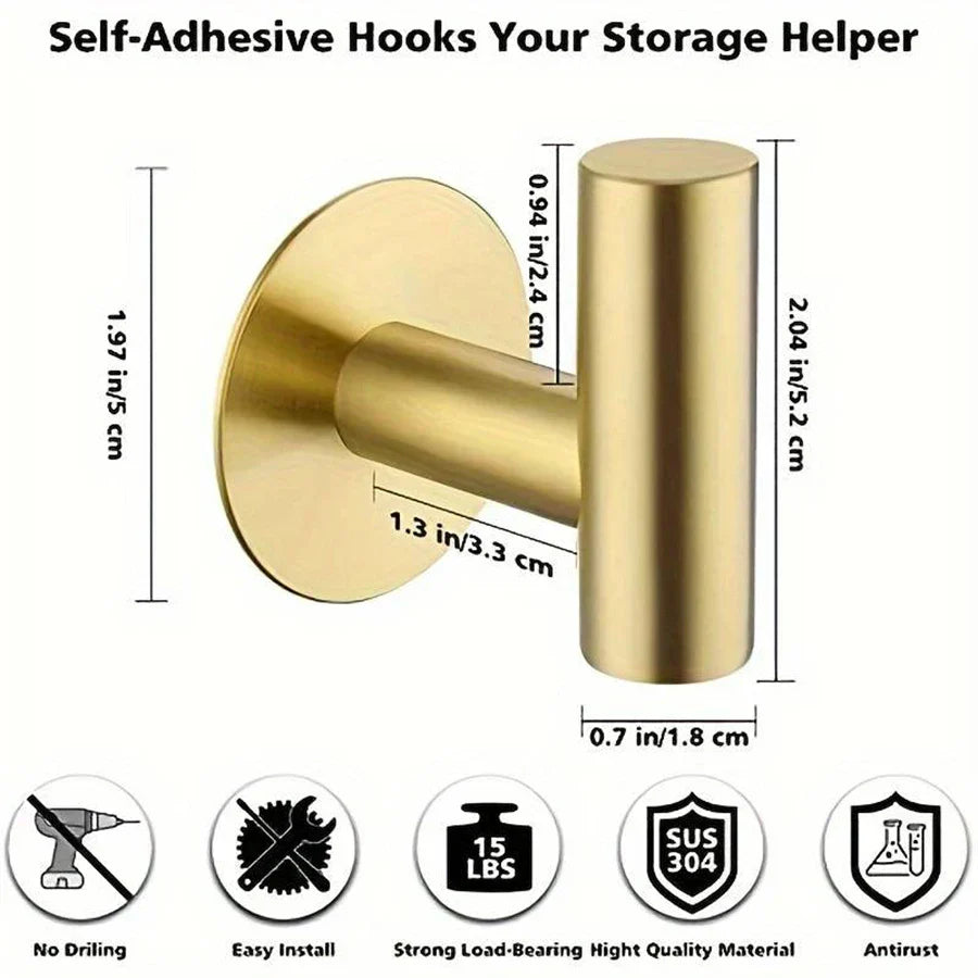 Adhesive Wall Hooks Stainless Steel No Drill