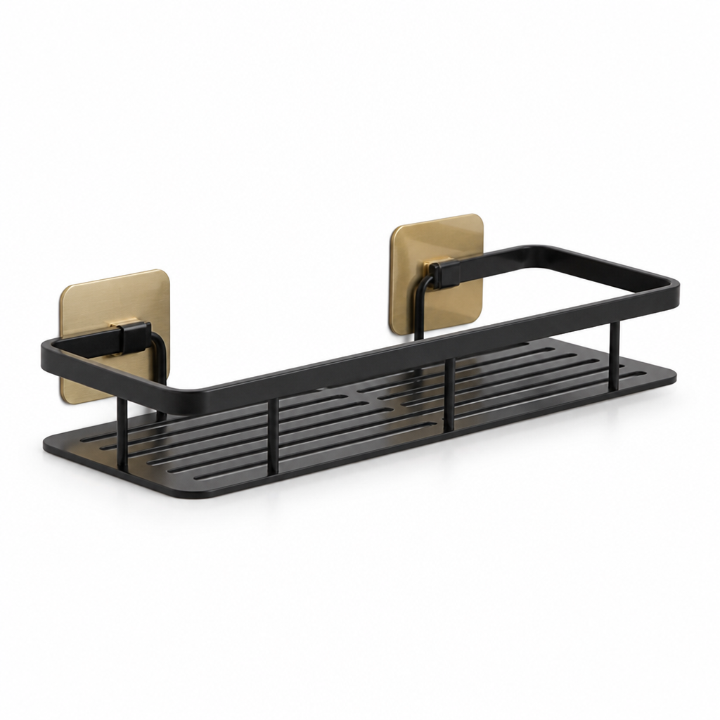Aluminum Open-Frame Bathroom Shelf (Drill-Free Adhesive Mount)