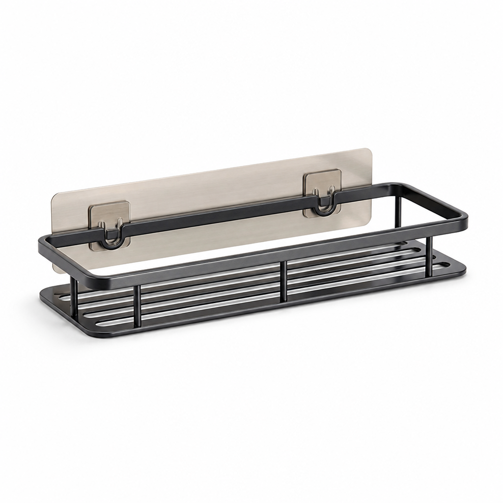 Aluminum Open-Frame Bathroom Shelf (Drill-Free Adhesive Mount)