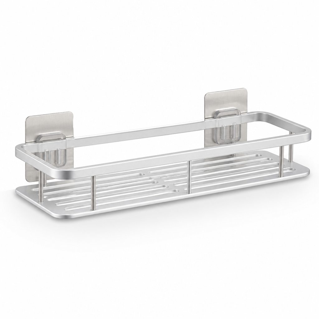 Aluminum Open-Frame Bathroom Shelf (Drill-Free Adhesive Mount)