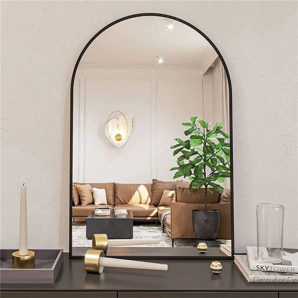 Arched Wall Mirror Modern Black Metal Frame