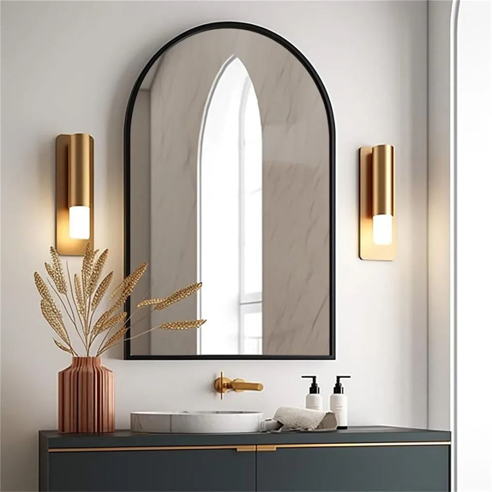 Arched Wall Mirror Modern Black Metal Frame