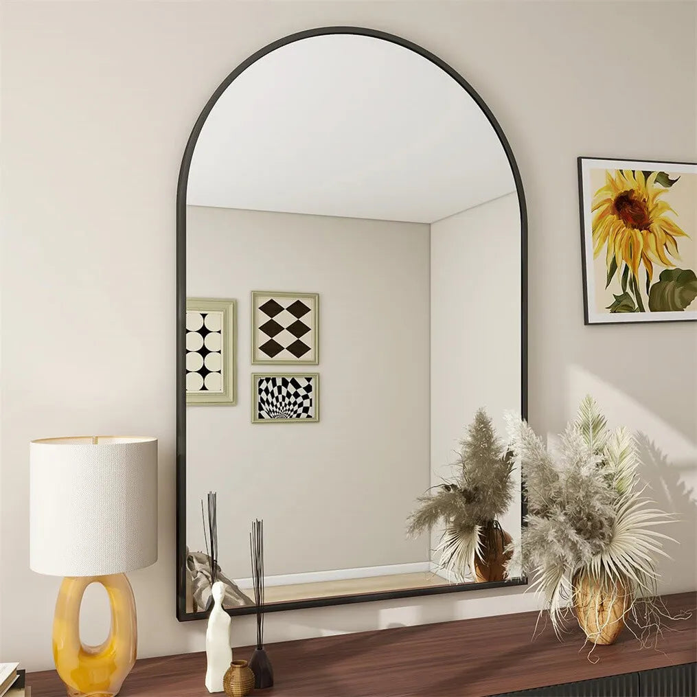 Arched Wall Mirror Modern Black Metal Frame
