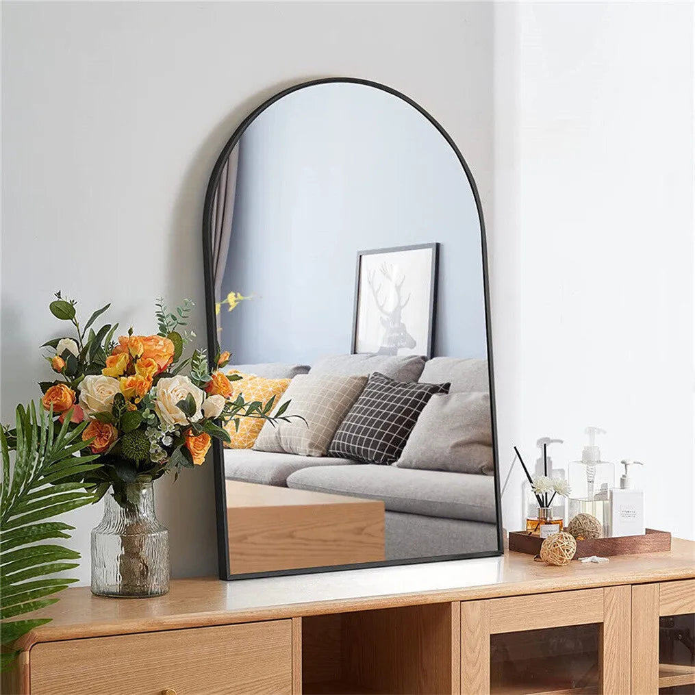 Arched Wall Mirror Modern Black Metal Frame