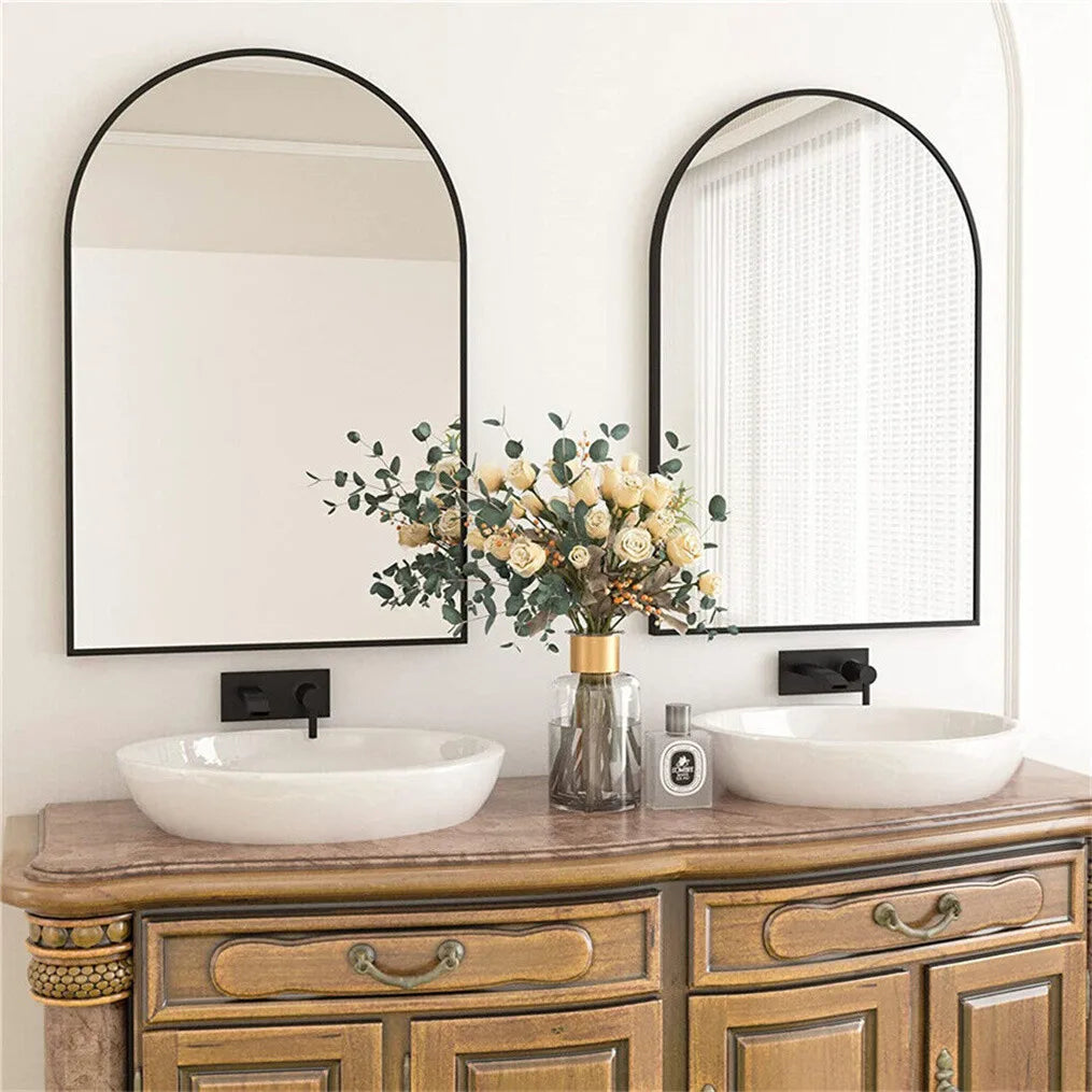 Arched Wall Mirror Modern Black Metal Frame