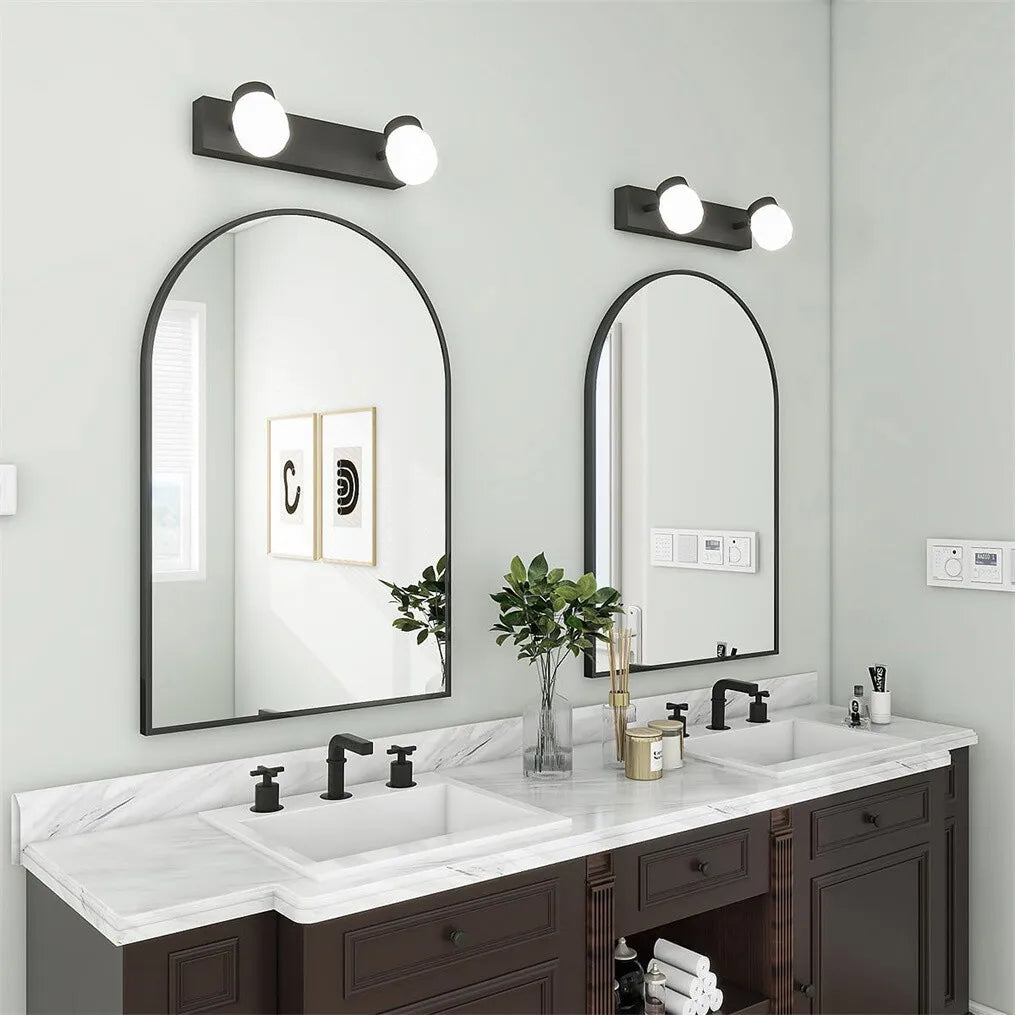 Arched Wall Mirror Modern Black Metal Frame