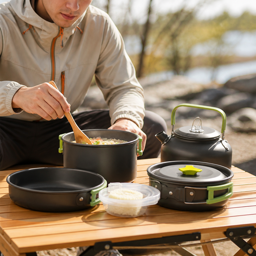 Backpacking Cookware Set Nestable Anodized Aluminum Nonstick