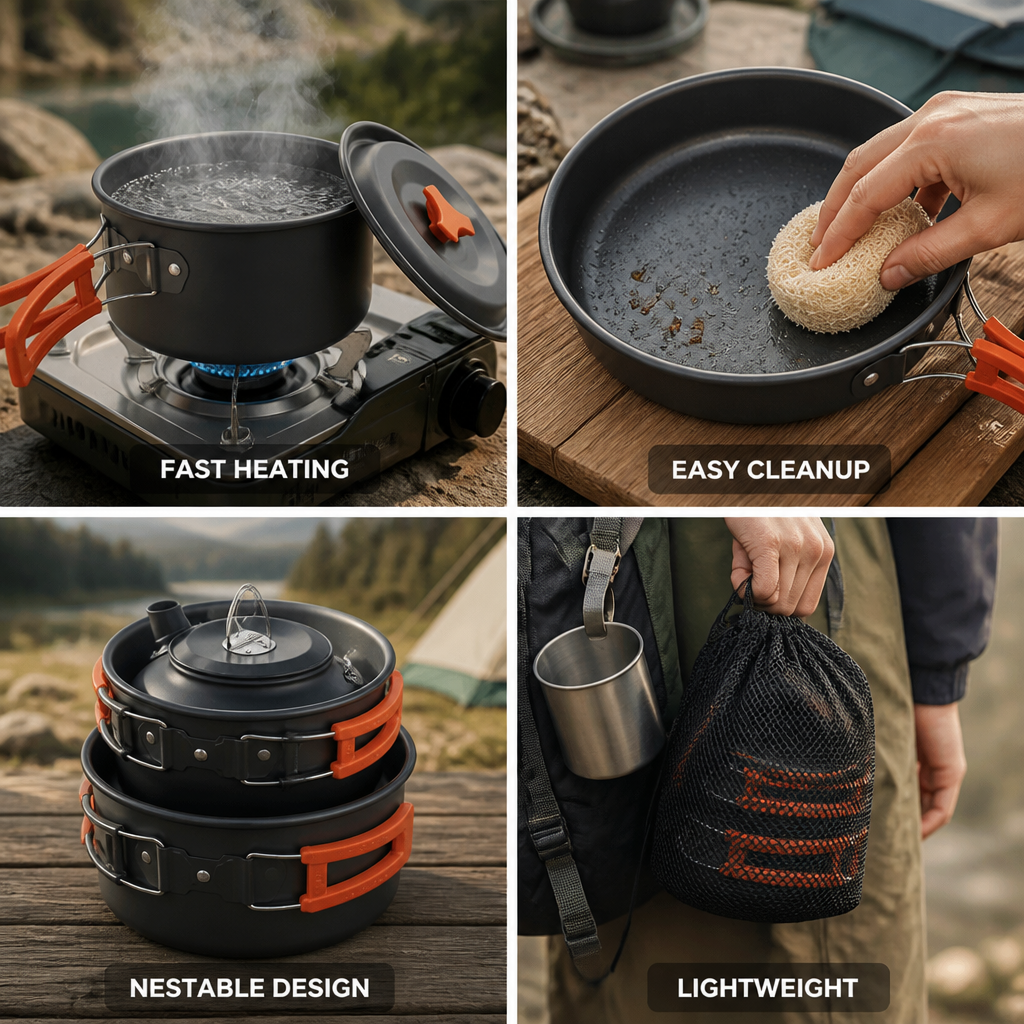 Backpacking Cookware Set Nestable Anodized Aluminum Nonstick