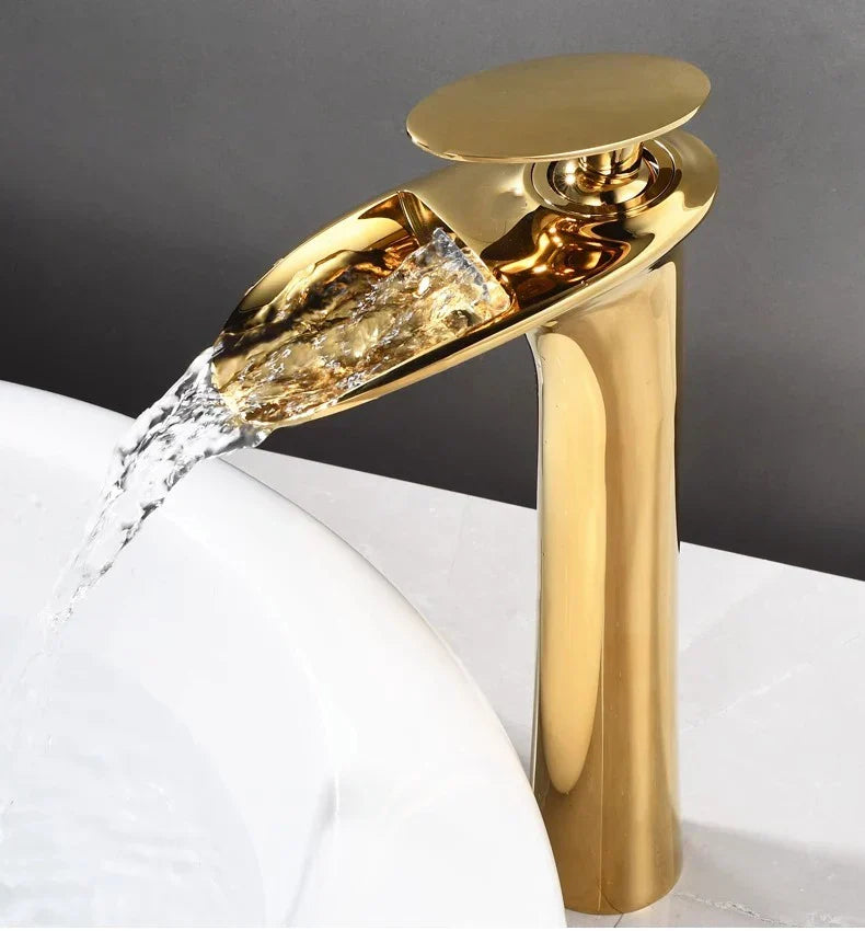 Basin Faucet Waterfall Spout Single-Handle Brass Body & Ceramic Valve
