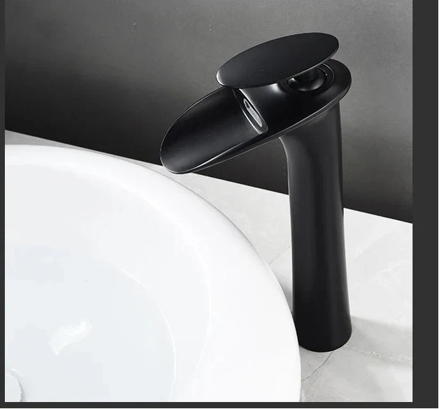 Basin Faucet Waterfall Spout Single-Handle Brass Body & Ceramic Valve