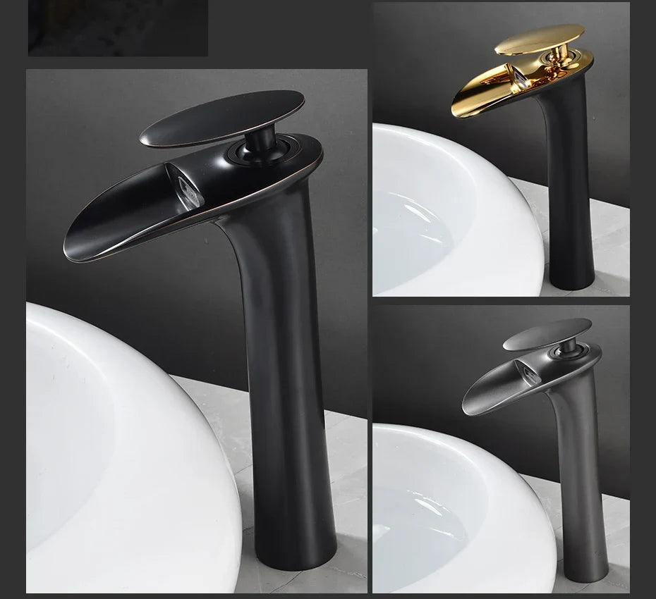 Basin Faucet Waterfall Spout Single-Handle Brass Body & Ceramic Valve
