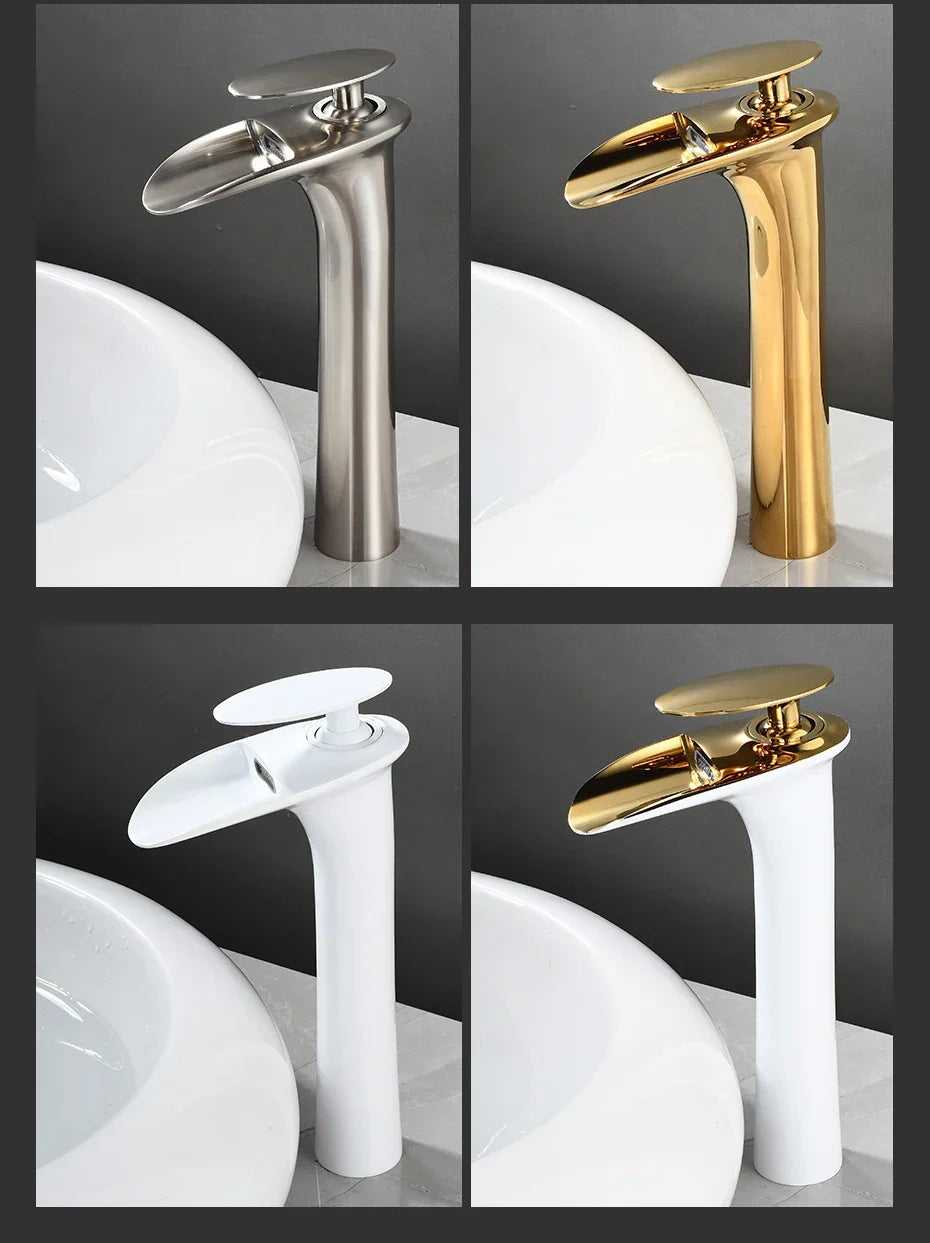 Basin Faucet Waterfall Spout Single-Handle Brass Body & Ceramic Valve